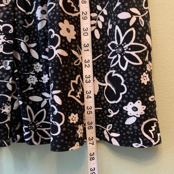 J Jill Shirt Dress Women S Floral Black White Jersey Knit Button Front Collard - Picture 8 of 12